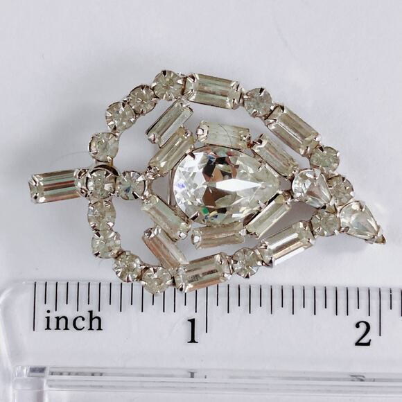 VTG Mid Century Brooch Clear Rhinestone Cocktail Baguette Glass Sparkly - Picture 7 of 10